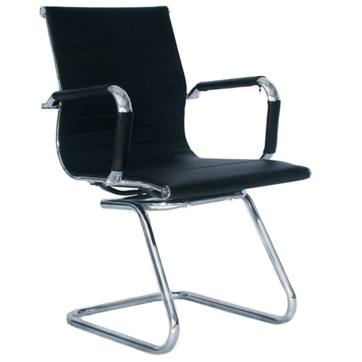 [003-1557] INTERLOCUTORA RECPECION SILLA BRUSELAS CROMO CUERO SINTETICO ELEGANTE NEGRA