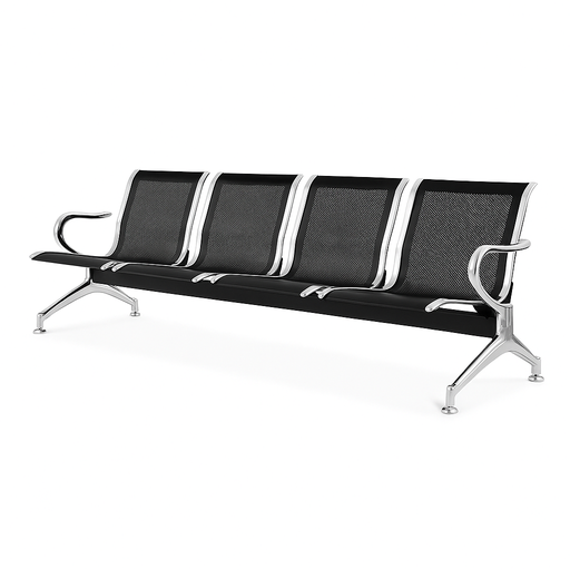 [3-3116] TANDEM DE 4 PUESTOS COCA NEGRA Y BASE CROMADA METALICA