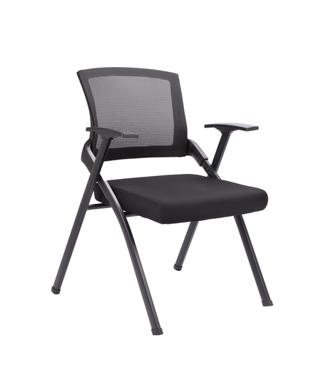 [3-1061] SILLA INTERLOCUTORA CON BRAZOS FIJOS PAÑO ESPALDA MALLA ESTRUCTURA NEGRA