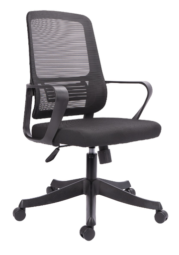 [003-1128] SILLA DE OFICINA BRAZOS FIJOS BASE NYLON ESPALDA MALLA SOPORTE LUMBAR FIJO