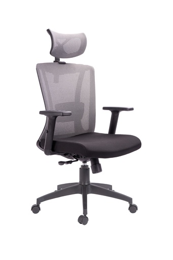 [003-1188+003-1177+003-0101] SILLA GERENCIAL RECLINABLE POLO MALLA GRIS MECANISMO SINCRO SLIDER