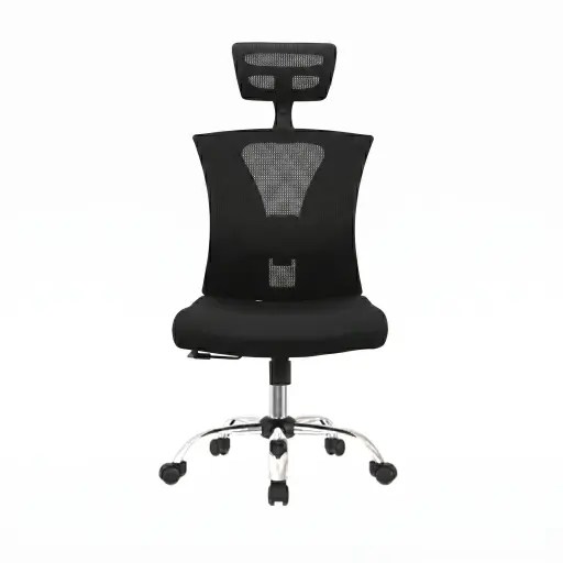 [003-1728+003-0820] SILLA SHANGHAI / SIN BRAZOS / BASE CROMO / ASIENTO EN PAÑO NEGRO / ESPALDA EN MALLA NEGRA / SIN CABECERO /MECANISMO BASCULANTE