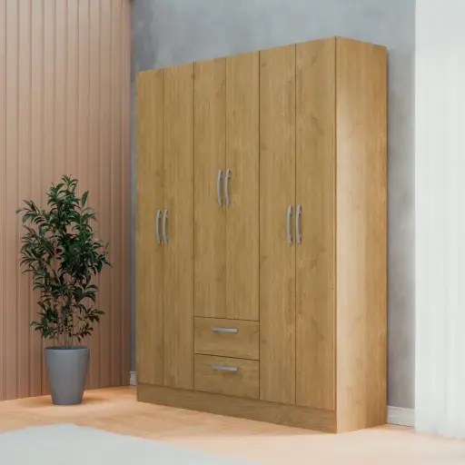 [100624] ARMARIO CLOSET OSLO 6 PUERTAS CASTAÑO 2 CAJONES 138CM X 174CM