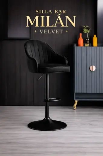 [100619] SILLA BAR MILAN VELVET NEGRA ACOLCHONADA CUERINA