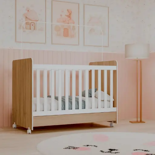 [100633] CUNA COLECHO Y CAMA BUNNY 3 EN 1 CON RUEDAS Y COLCHON CASTAÑO