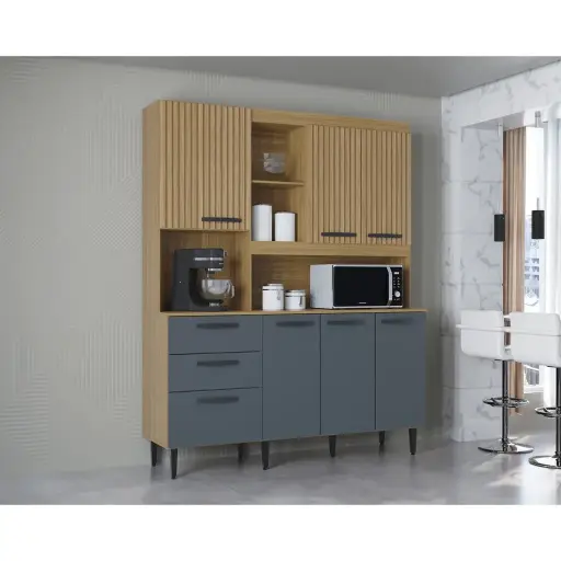 [100393] ALACENA CATARINA DAMASCO ACANALADO GRIS 160 X 200 CM MDP MUEBLE COCINA